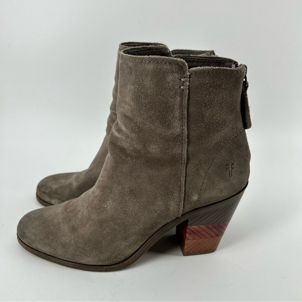 Frye Womens Boots 7 Gray Ankle Bootie Suede Back  Zip Color Block Heel